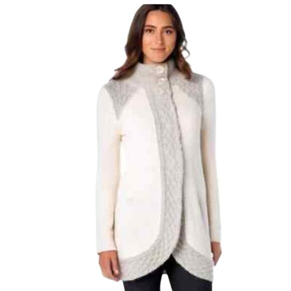 PrAna Angelica Duster Cardigan Sweater Cream and Marled Gray XL Mohair blend *M - Picture 1 of 5
